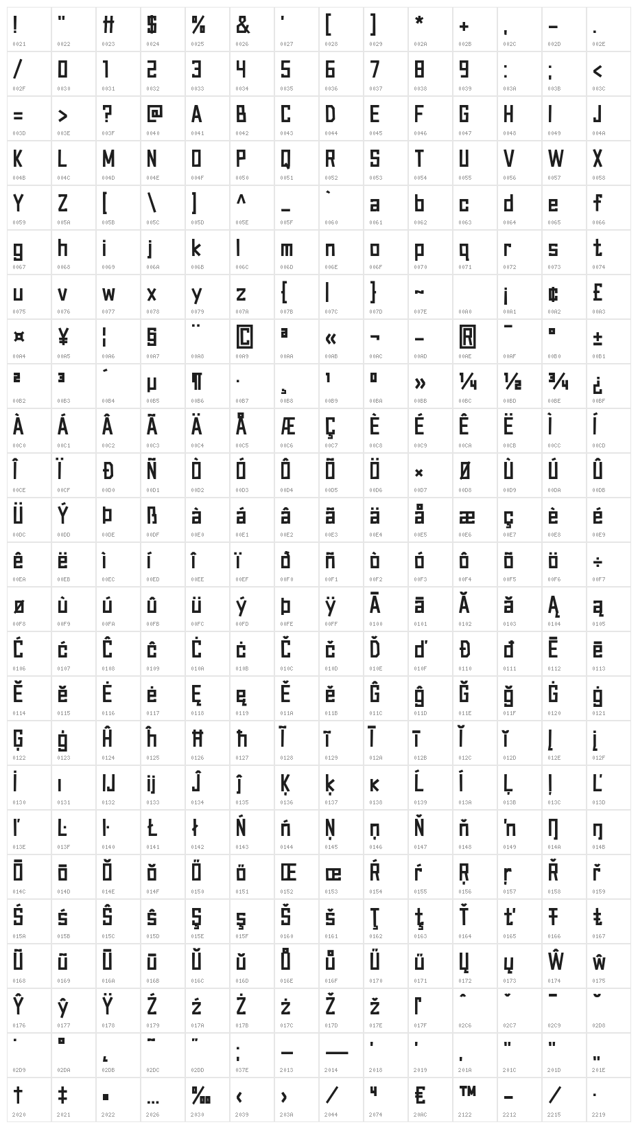 Canvas Bags Character Map