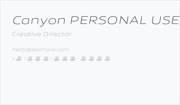 Canyon PERSONAL USE ONLY ExtraLight Italic Business Card