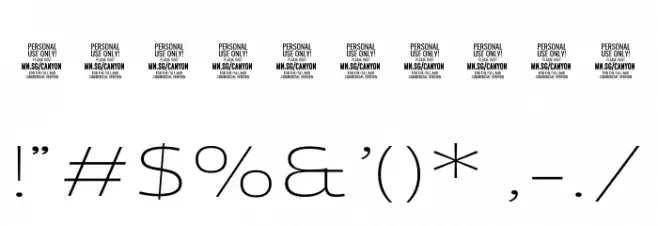 Canyon PERSONAL USE ONLY ExtraLight Font OTHER CHARS