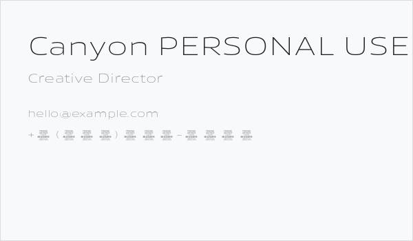 Canyon PERSONAL USE ONLY ExtraLight Business Card