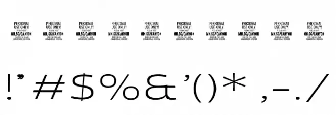 Canyon PERSONAL USE ONLY Light Font OTHER CHARS