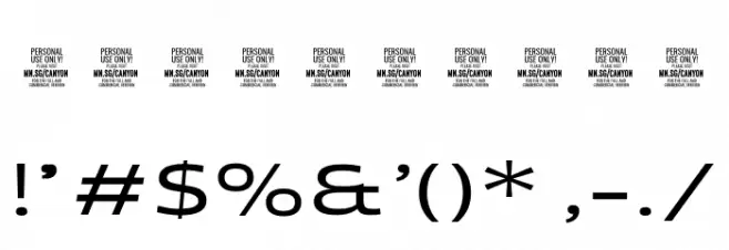Canyon PERSONAL USE ONLY Medium Font OTHER CHARS