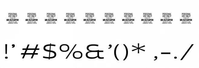 Canyon PERSONAL USE ONLY Regular Font OTHER CHARS