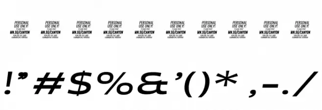 Canyon PERSONAL USE ONLY SemiBold Italic Font OTHER CHARS