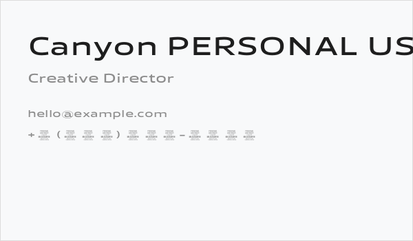 Canyon PERSONAL USE ONLY SemiBold Business Card