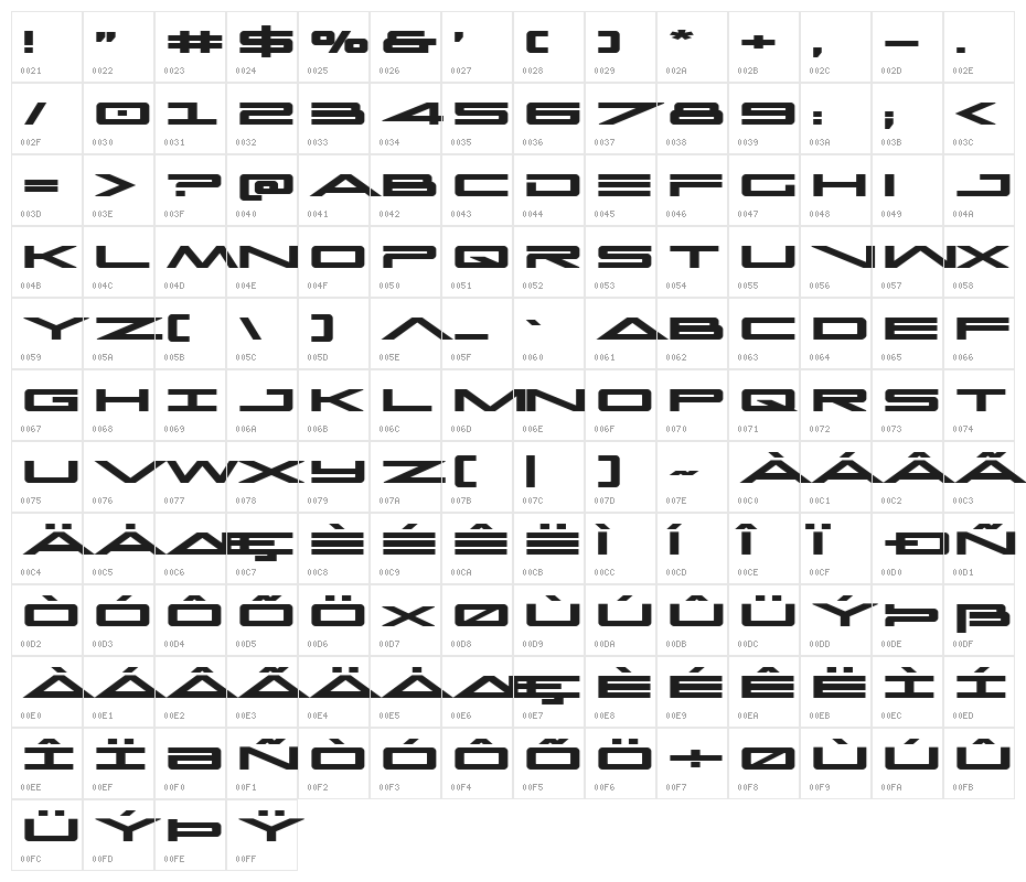 Capella Bold Expanded Character Map