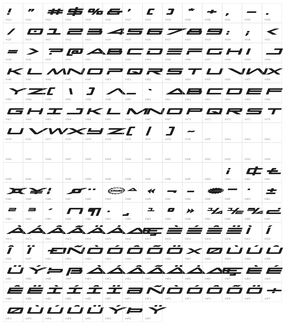 Capella Bold Expanded Character Map