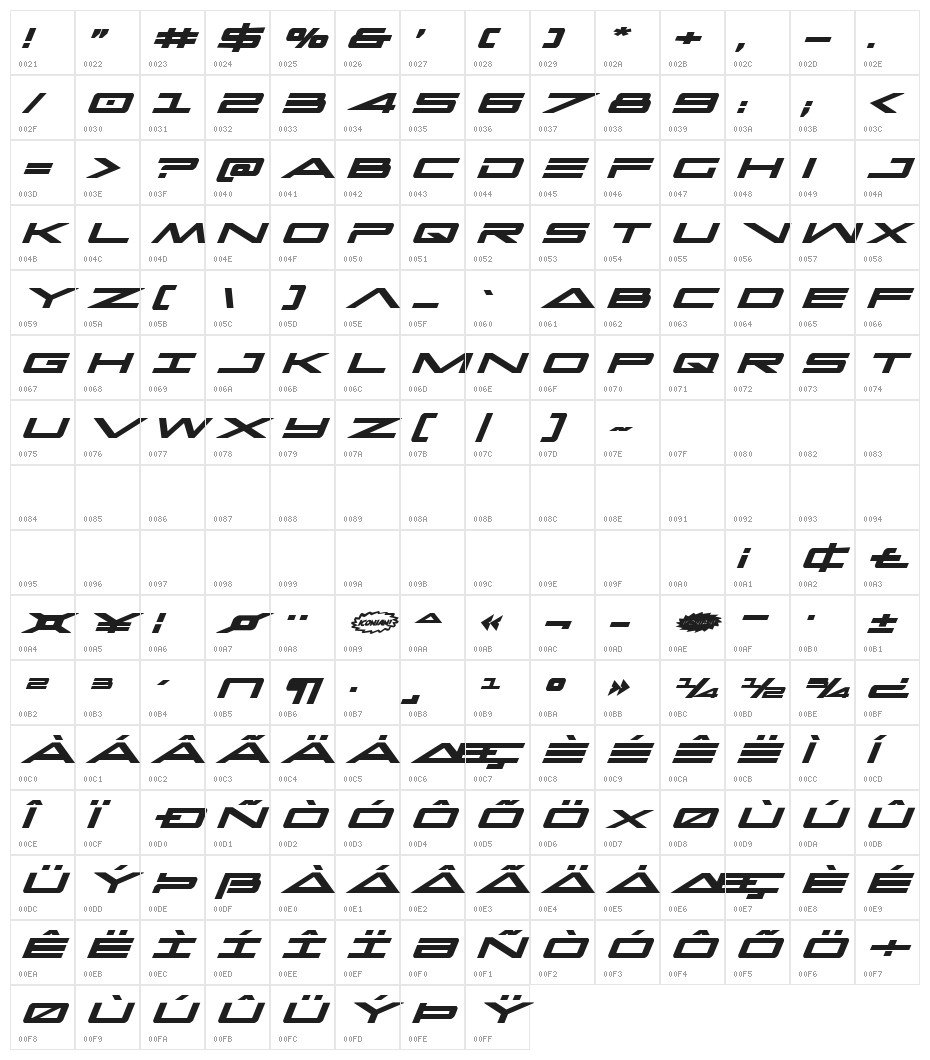 Capella Bold Italic Character Map