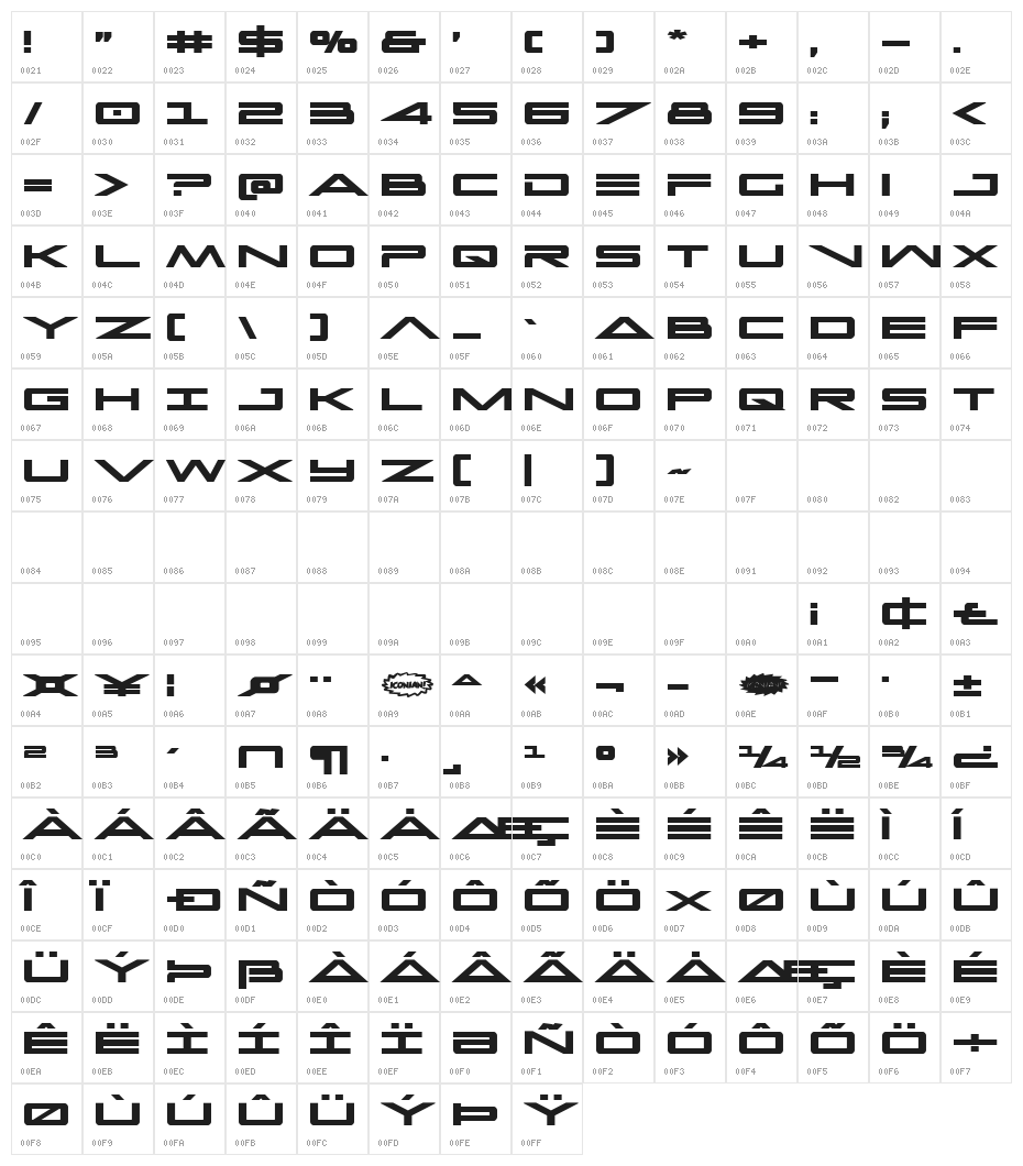 Capella Bold Character Map