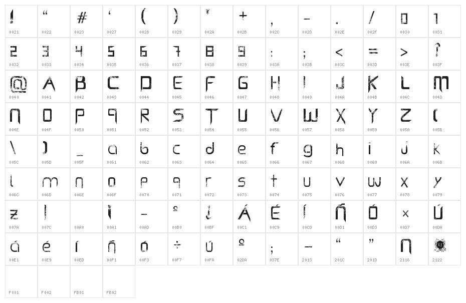Capella (Rock) - LJ Design Studios Bold Character Map