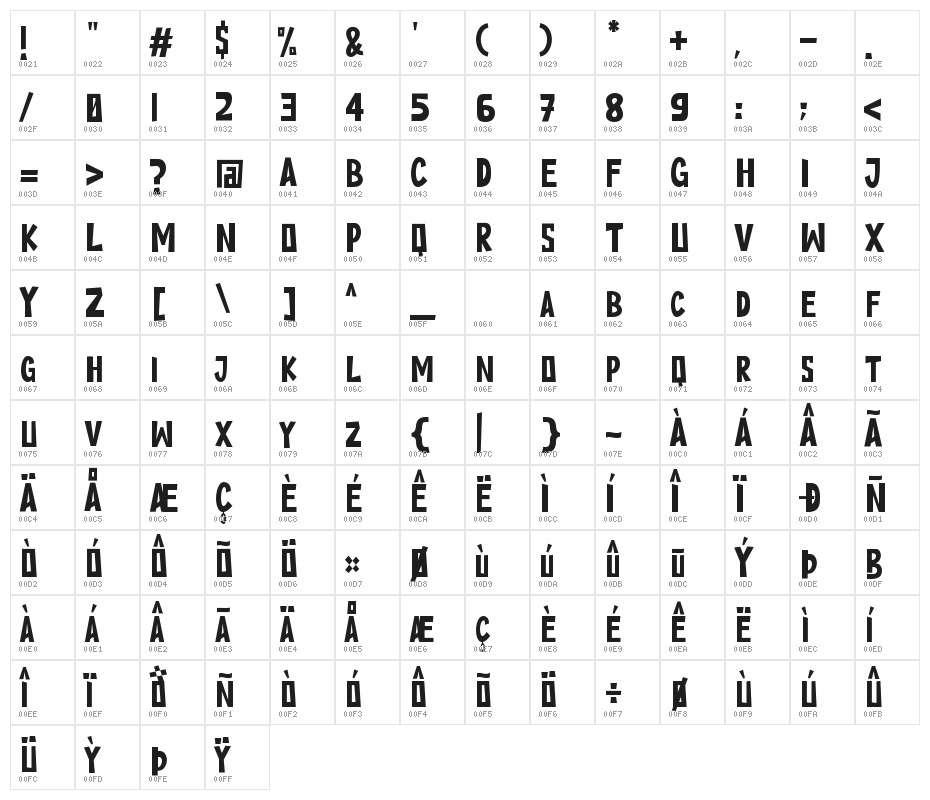 Capital Briquets Character Map