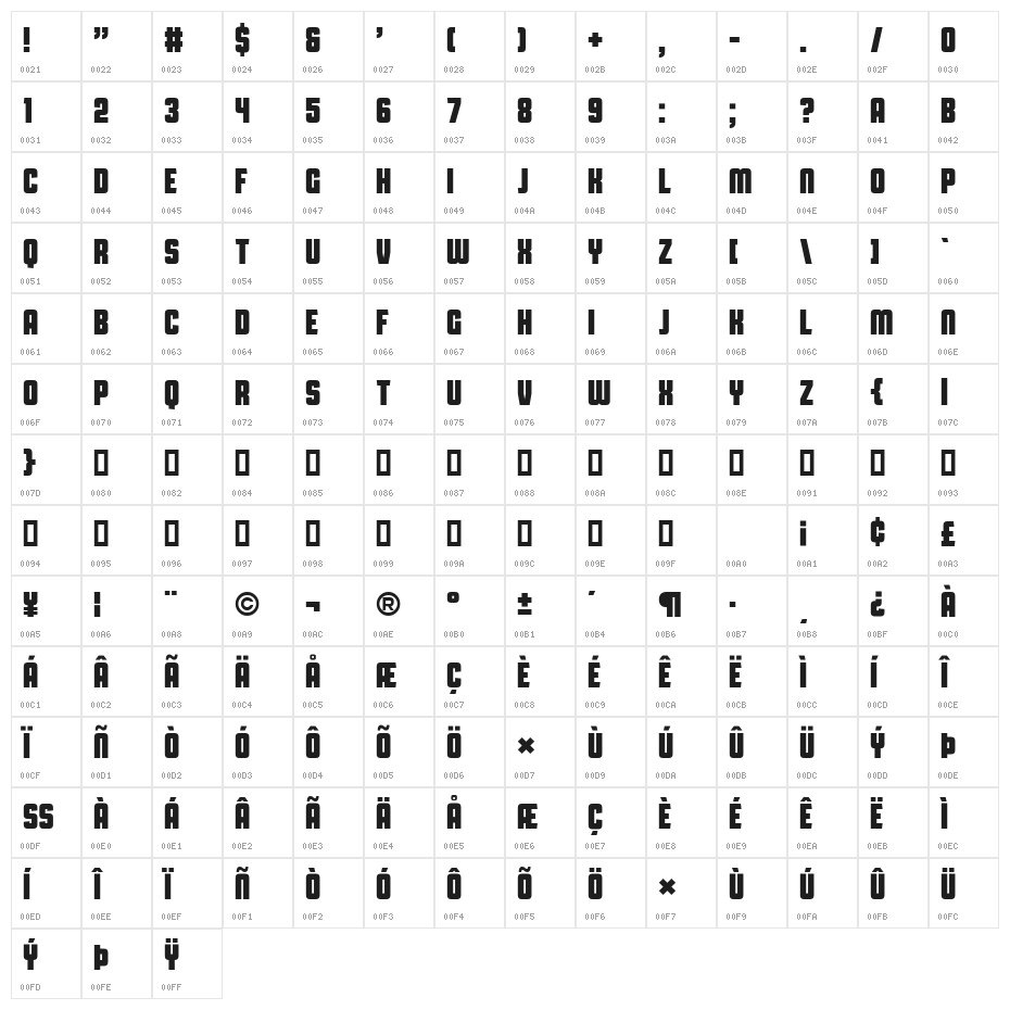 Capital Daren Regular Character Map