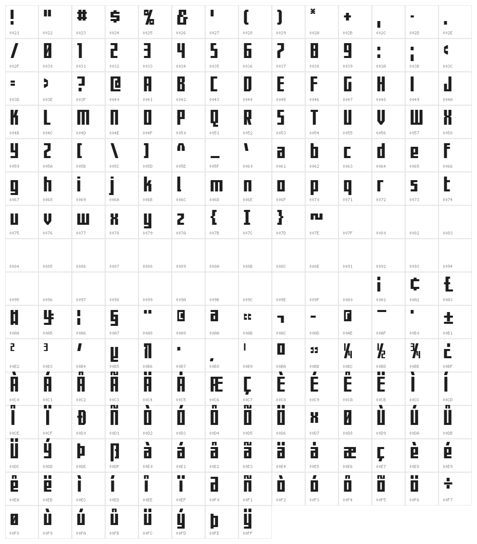 Capitol City Condensed Straigh Character Map