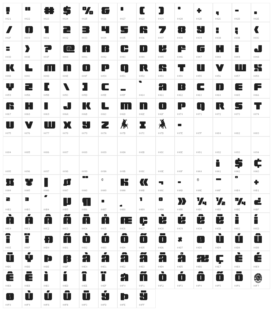 Capricus Straight Condensed Character Map