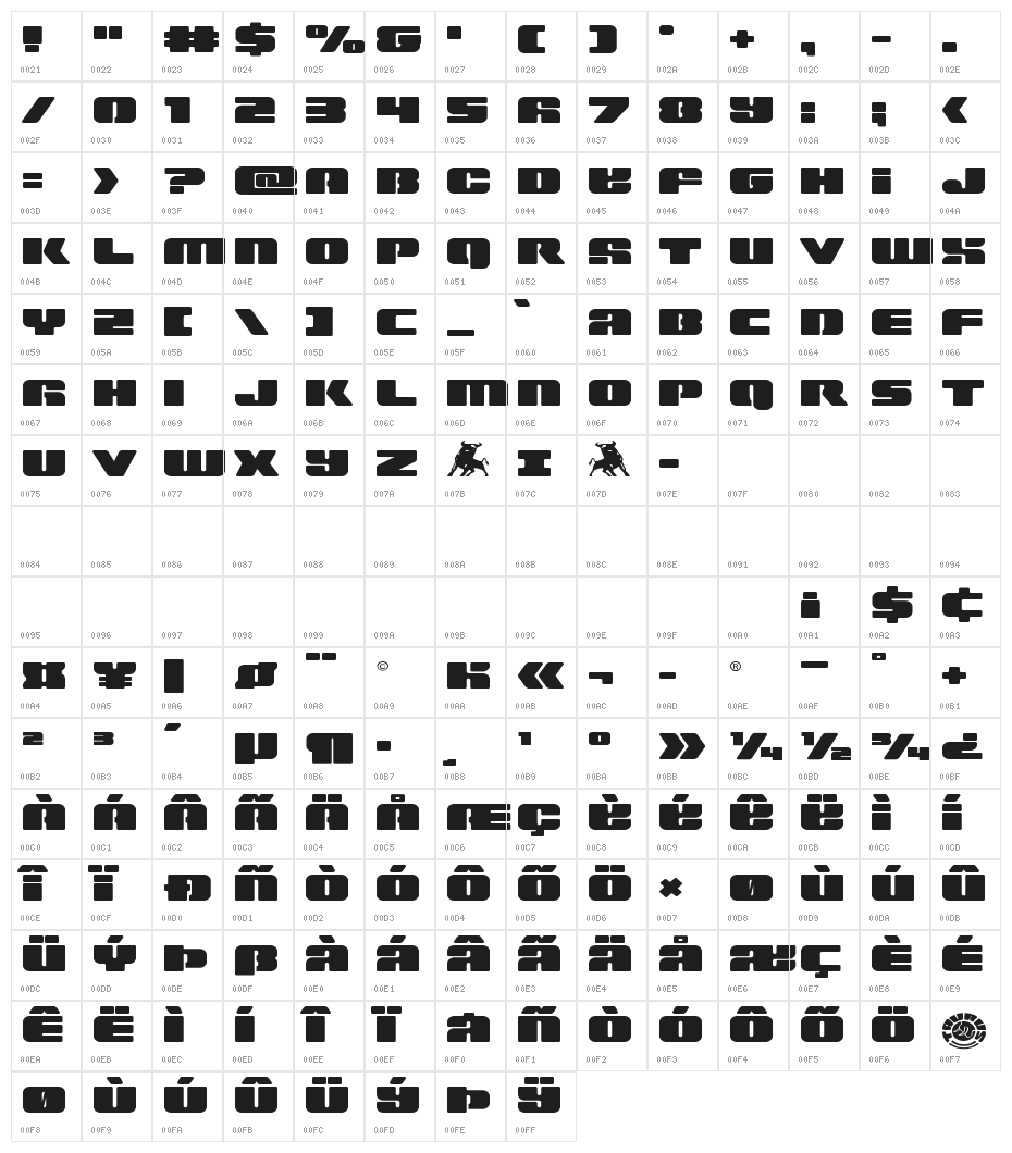Capricus Straight Expanded Character Map