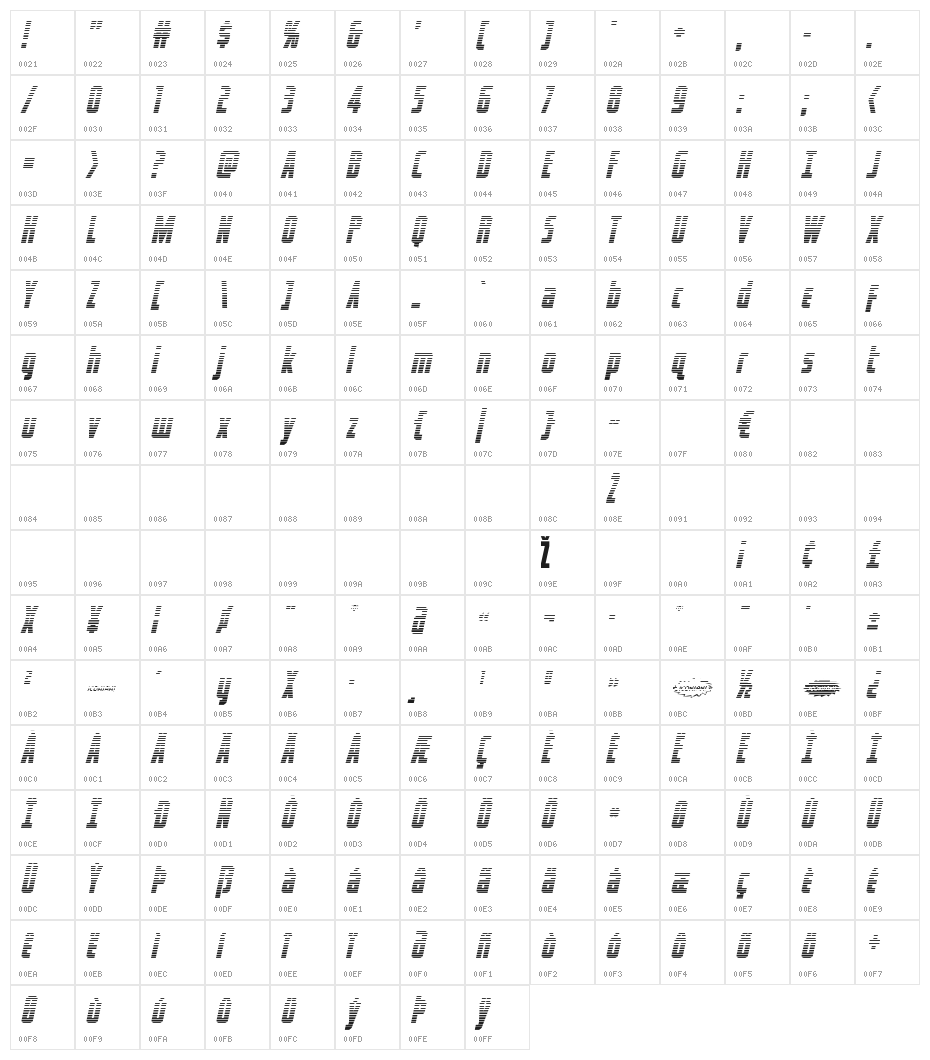 Captain Canaveral GradientItal Character Map
