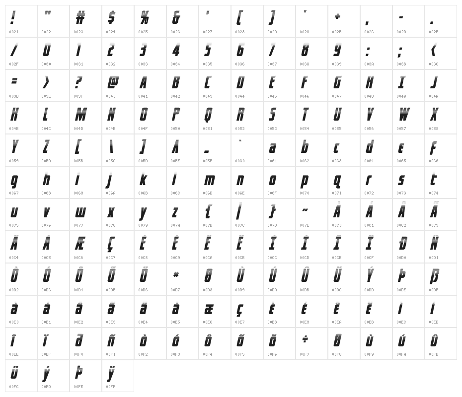 Captain Canaveral HalftoneItal Character Map