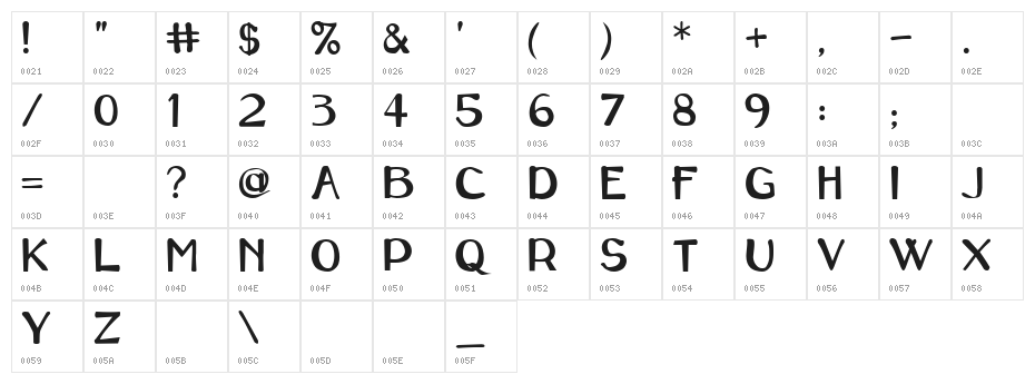 Caraway Regular Character Map