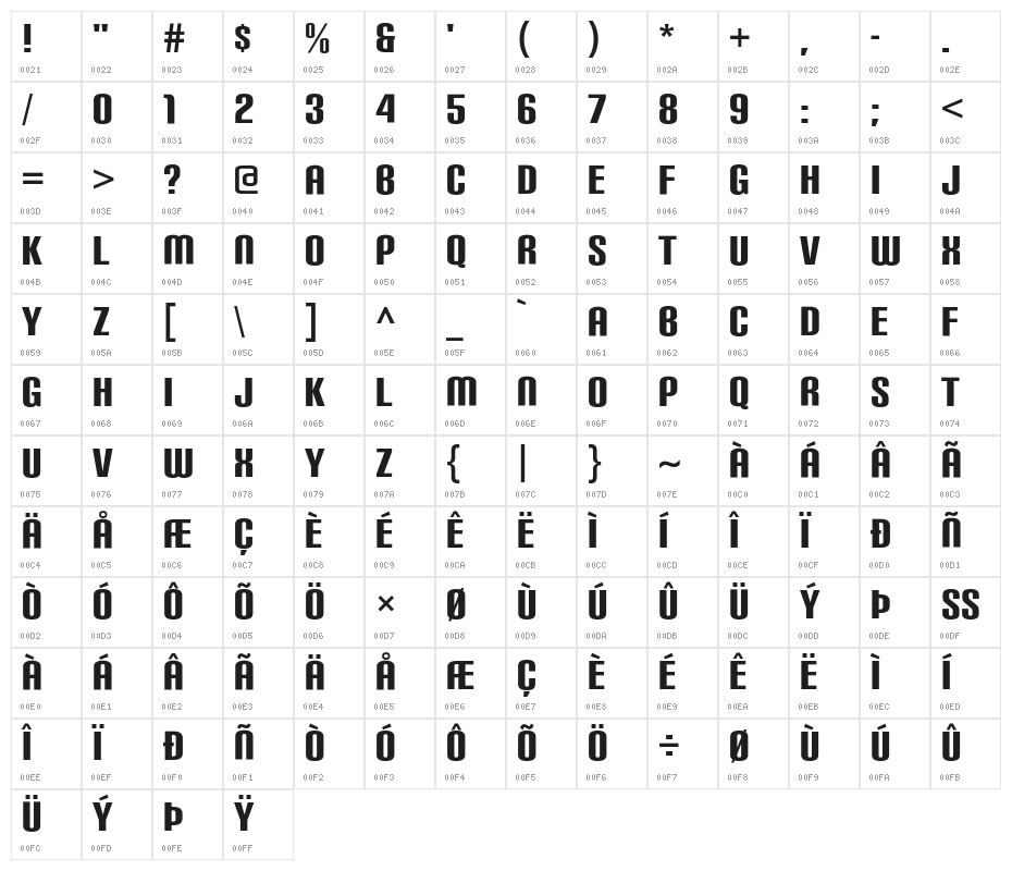 CarbonBl-Regular Character Map