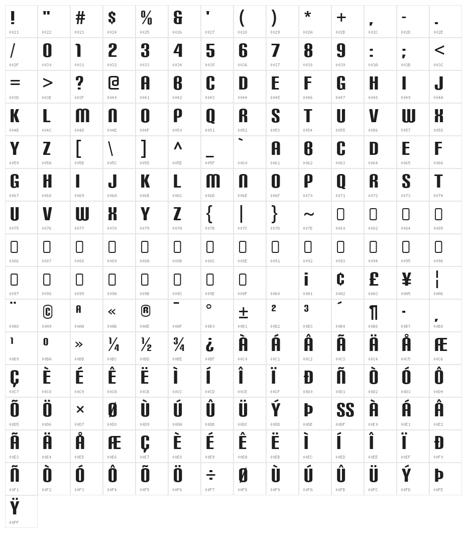 CarbonBl-Regular Character Map