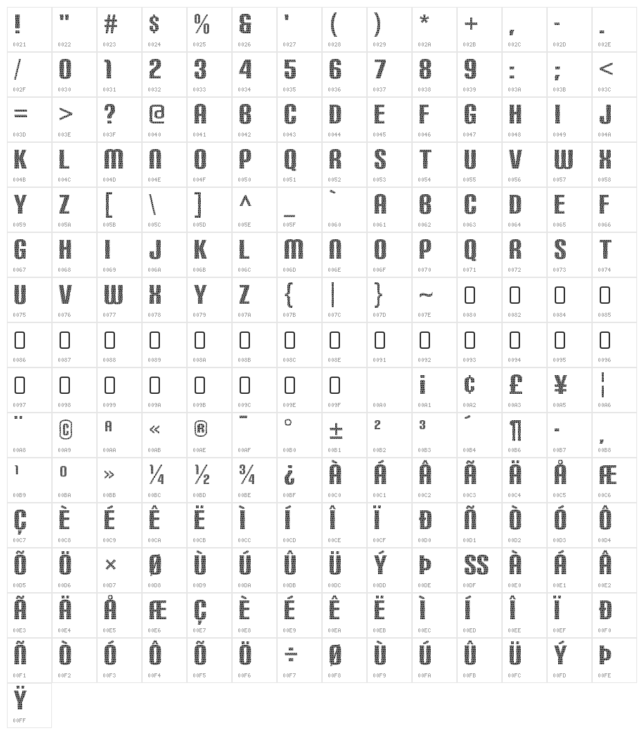 CarbonPhyber-Regular Character Map
