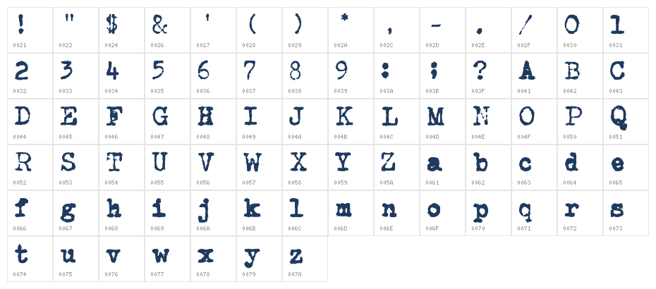 CarbonType1 Character Map