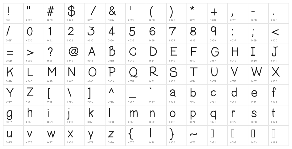 CarditaLight Character Map