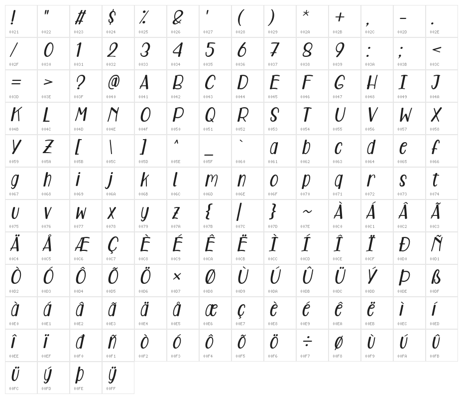 Care Around Italic Character Map
