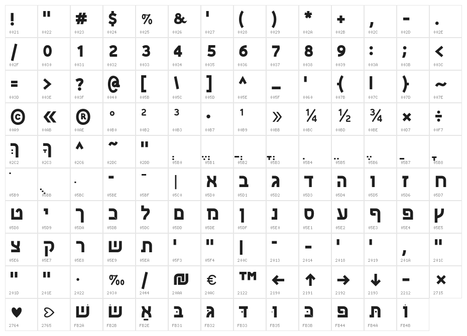 CarmelitBold Character Map