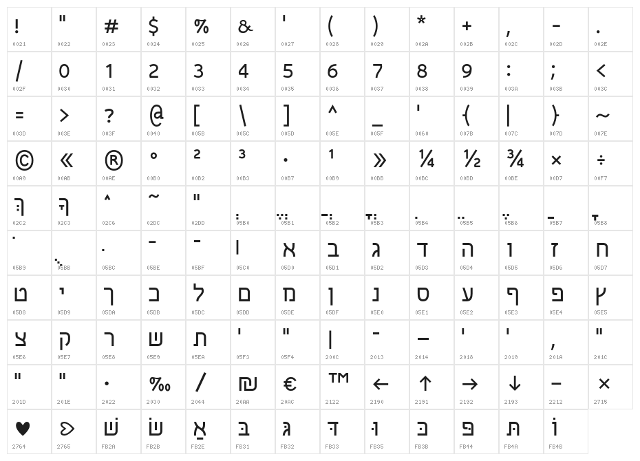 CarmelitRegular Character Map