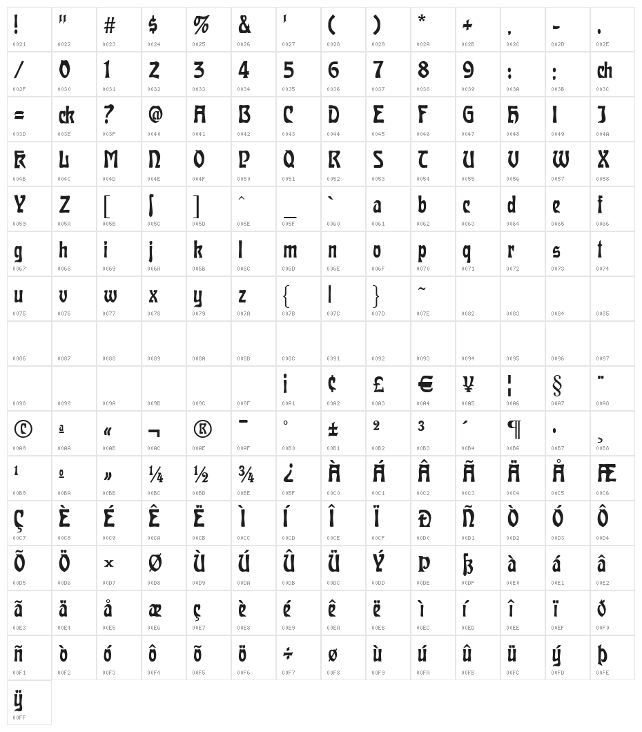 Carmen Regular Character Map