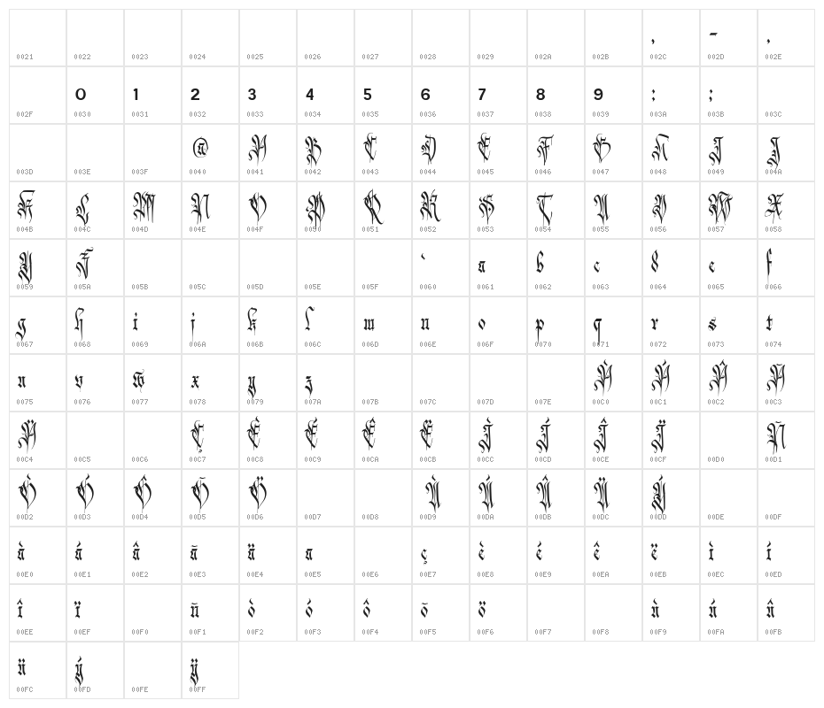 Carmilia-Free Character Map