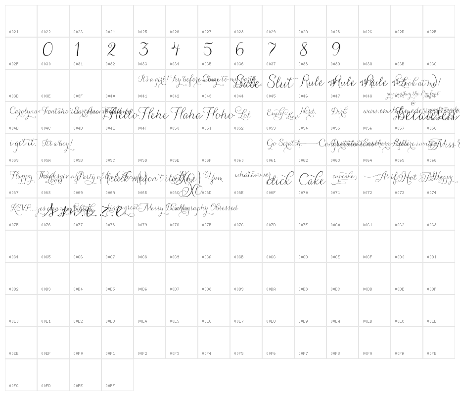 CarolynaWords Character Map