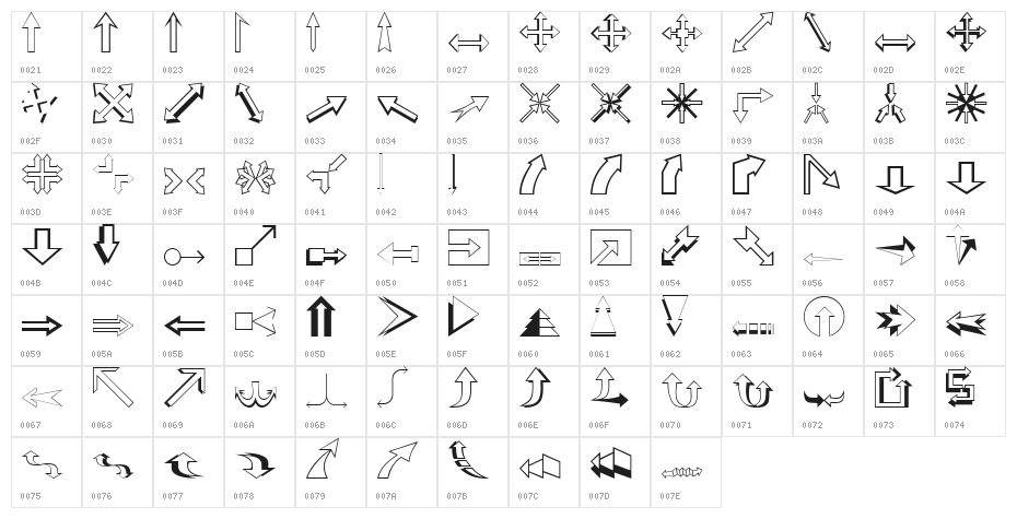 Carr Arrows [outline] Character Map