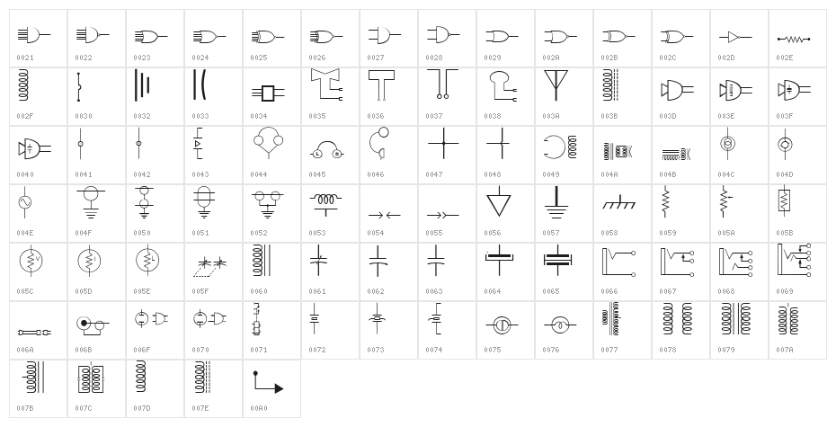 Carr Electronic Dingbats Character Map