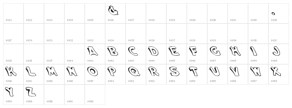 Cartoon Slant 1 Character Map