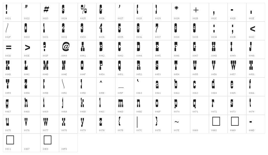Cartwright Regular Character Map