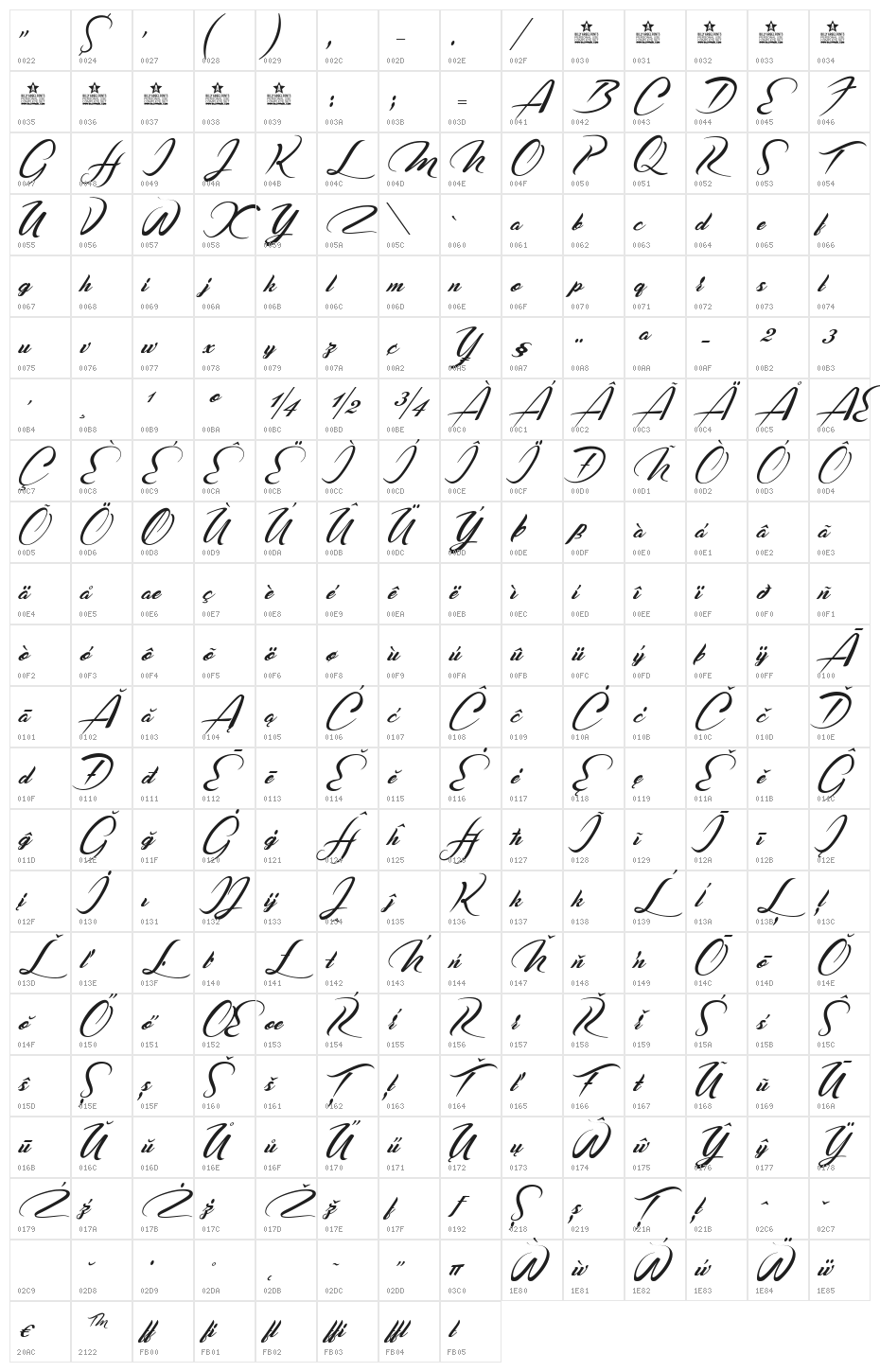 Casablanca Noir Personal Use Regular Character Map