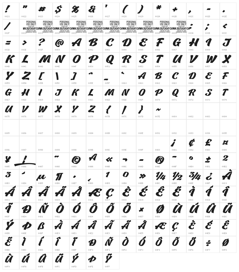 Casat Cap Bold PERSONAL USE Character Map