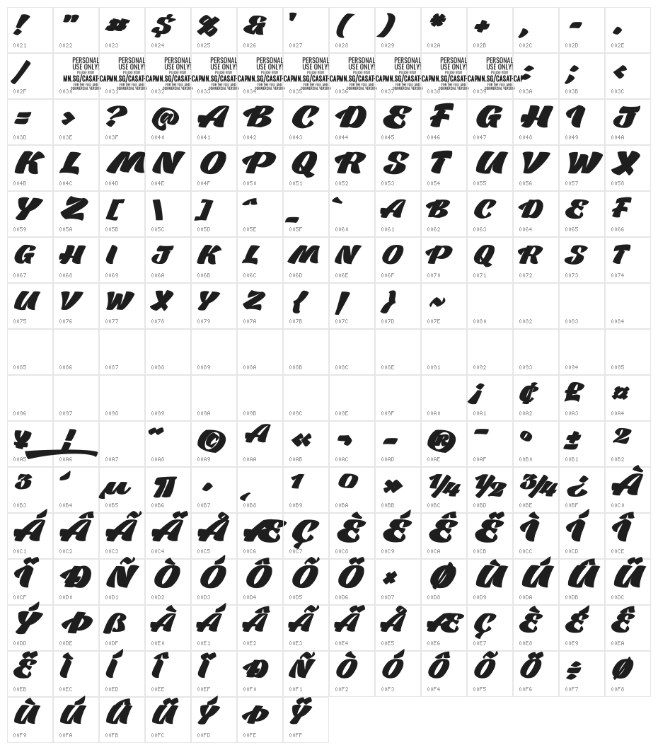 Casat Cap Fat PERSONAL USE Character Map