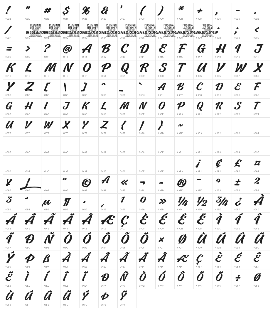 Casat Cap Med PERSONAL USE Character Map