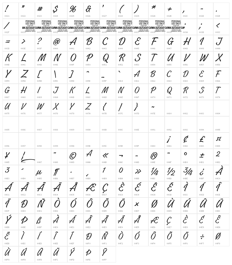 Casat Cap Thin PERSONAL USE Character Map