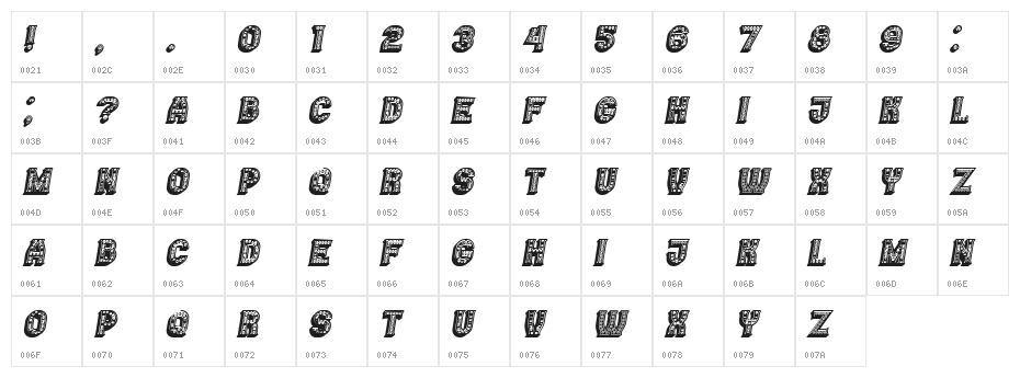 Casino 3D Filled Marquee Italic Character Map