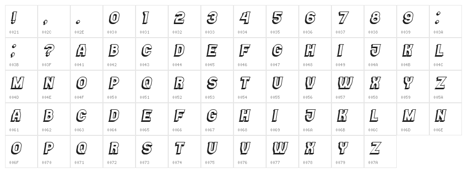 Casino 3D Italic Character Map
