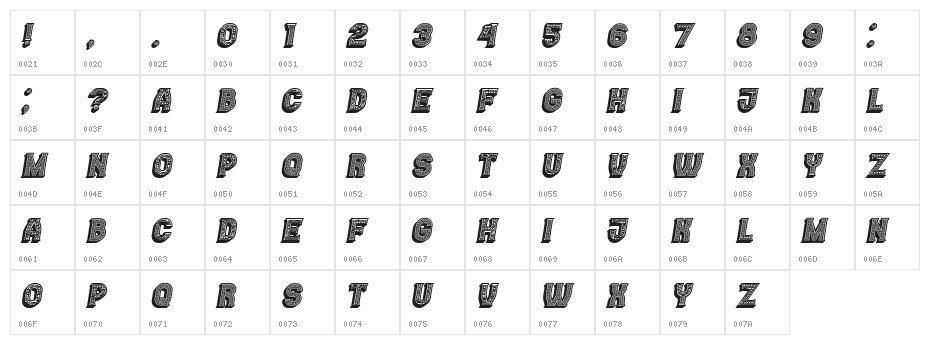 Casino 3D Lines Marquee Italic Character Map