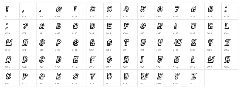 Casino 3D Marquee Italic Character Map