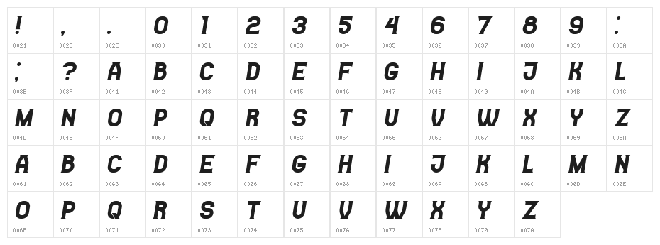 Casino Flat Italic Character Map