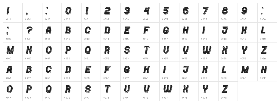 Casino Shadow Italic Character Map