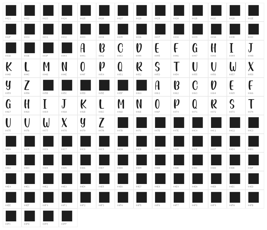 Casking Cream Sans Character Map