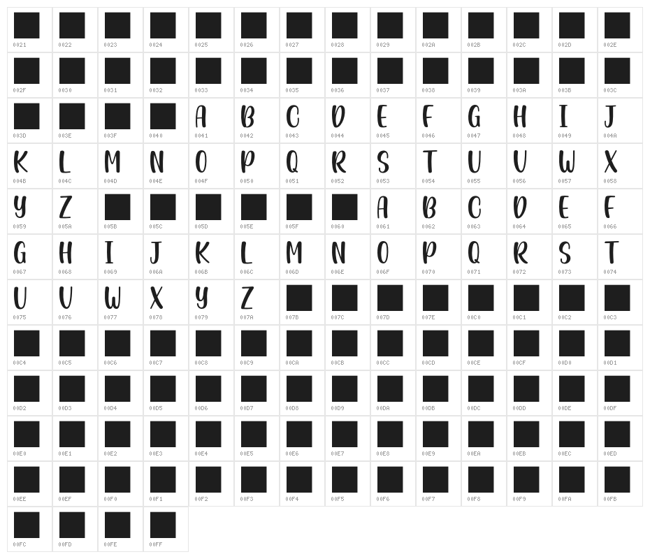 Casking Cream Sans Character Map